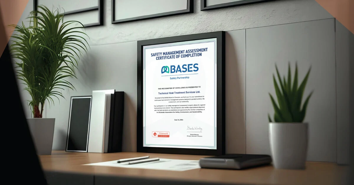 BASES-Safety-Cert-Blog Framed BASES safety certificate standing on an office desk