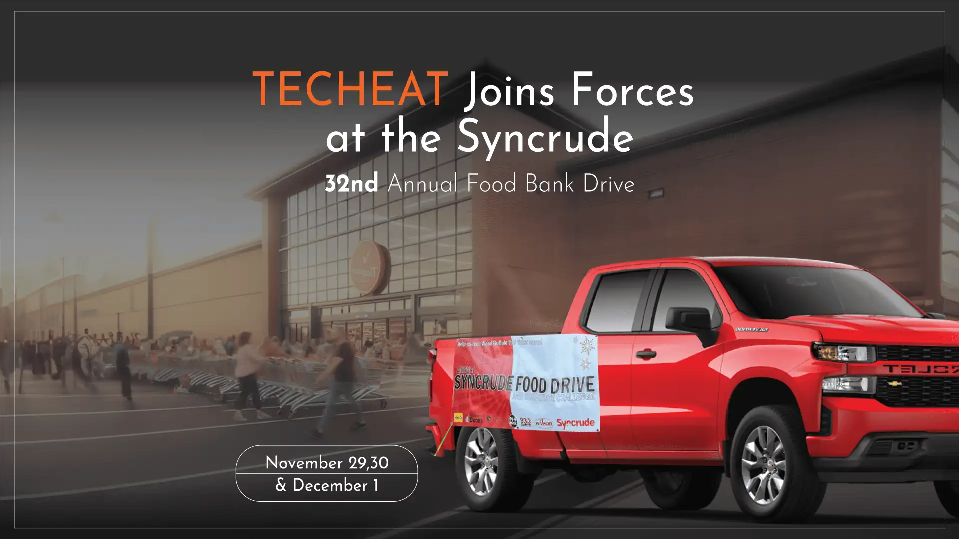 Syncrude-Food-Drive-Blog Visual representing Techeat joining Syncrude Annual Food Bank Drive
